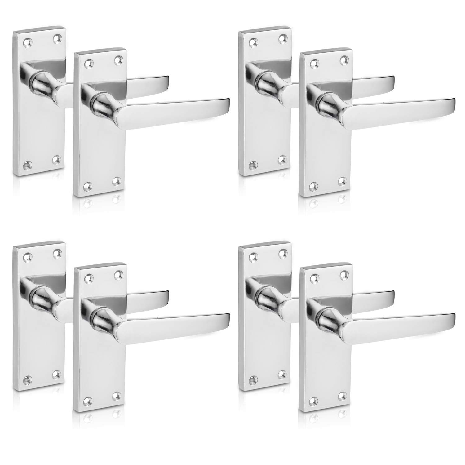 Xfort Chrome Xfort® Lever Latch Flat Polished Door Handles, Elegant Door Handle Set For Wooden Doors, Classic Victorian Straight Design, Ideal For All Types Of Internal Doors [4 Pair].
