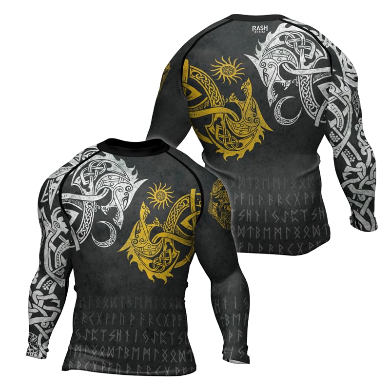 Viking Rash Guard Long Sleeve for Men Baselayer Skin Performance Fit Shirts for MMA BJJ Jiu Jitsu Work Out