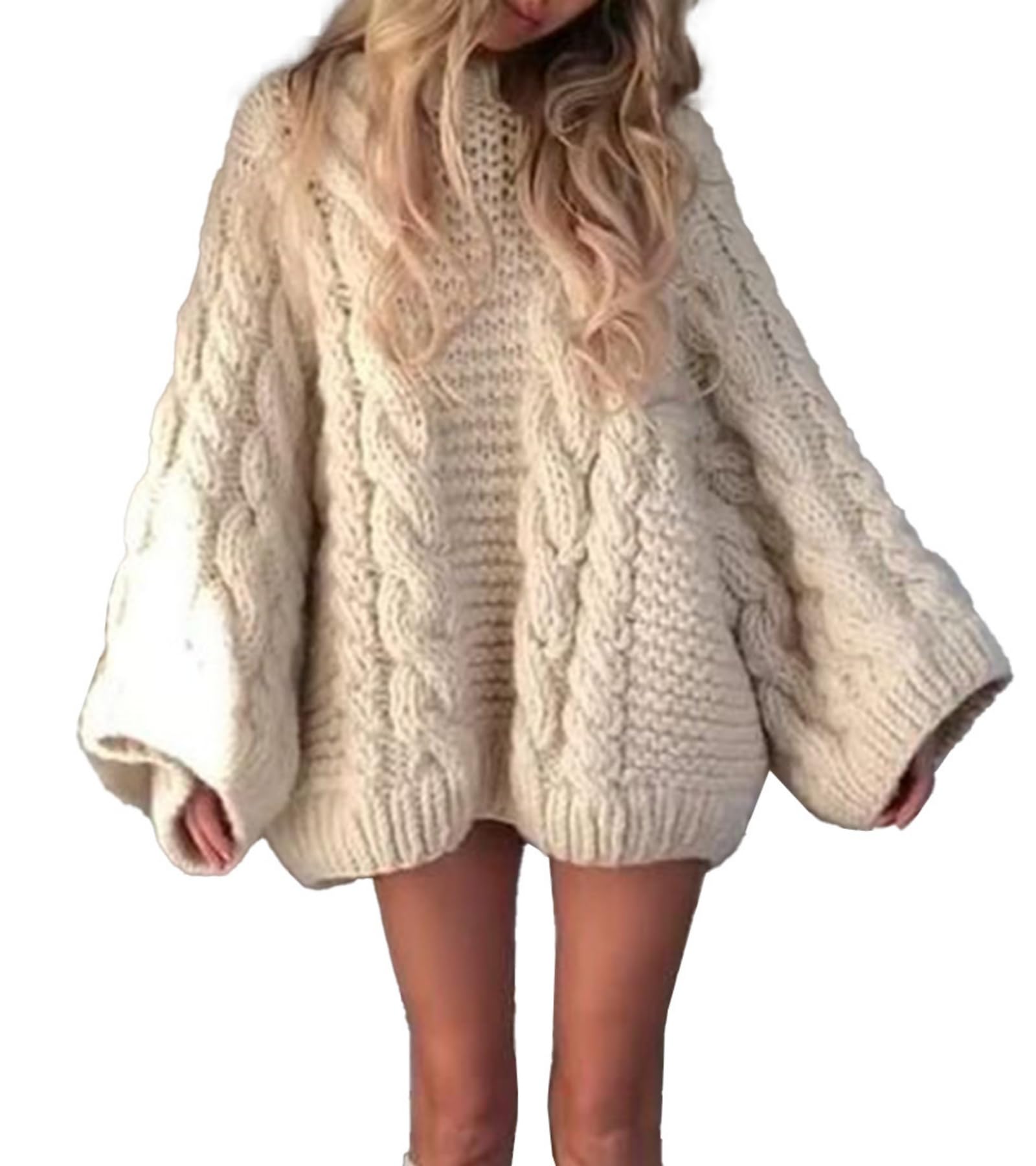 Unybwonn Women Oversized Chunky Cable Knit Sweater Loose Long Sleeves Crewneck Pullover Sweaters Slouchy Y2k Knit Tops