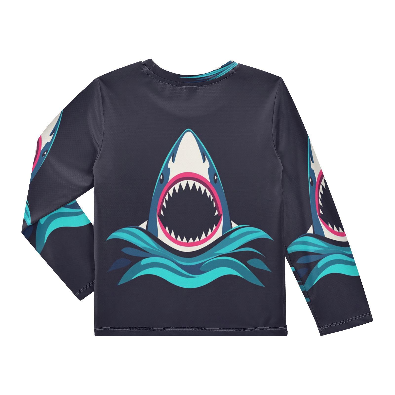 Blue Shark Rash Guard Shirt for Boys Sun Protection Shirt for Beach Pool Sport UPF50+ 7-8T