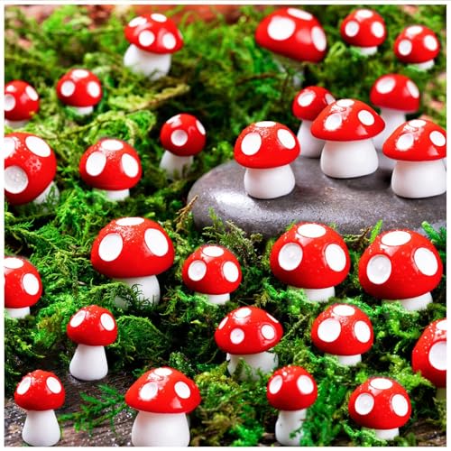 Yeenano Mini Pilze Deko,50 Stück Niedliche Miniatur-Pilzfiguren,Harz Pilz Deko Klein Pilz Miniatur Blumentöpfe Gartenpilze Blumentopf für Puppenhaus,Mikrolandschaften,Garten,Landschaft,Aquarium