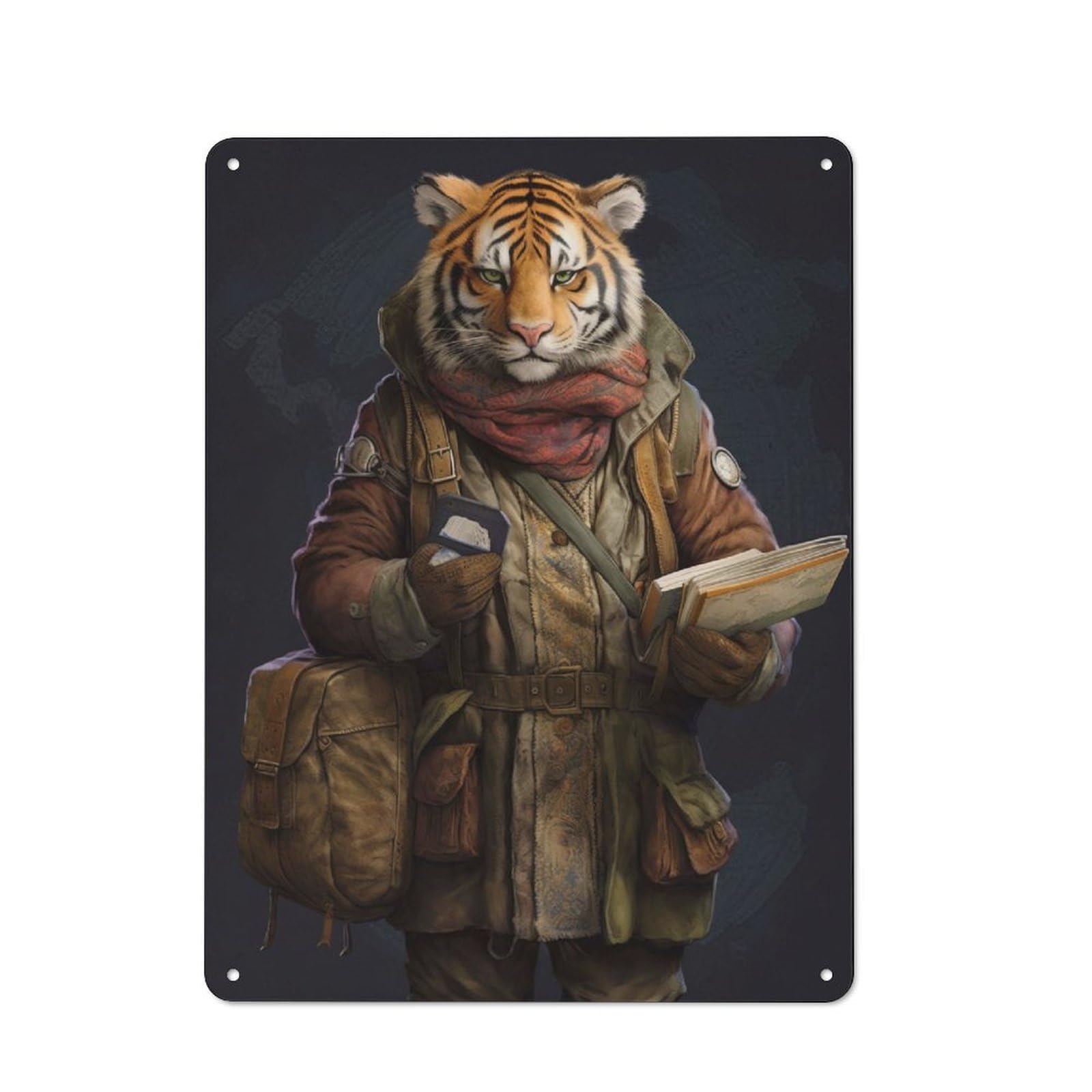 Junmoney Travel Guide Tiger Metal Plaque 40X30cm With For Workshop Wall, Retro Decor, For Garage, Workshop And Man Cave Decoration