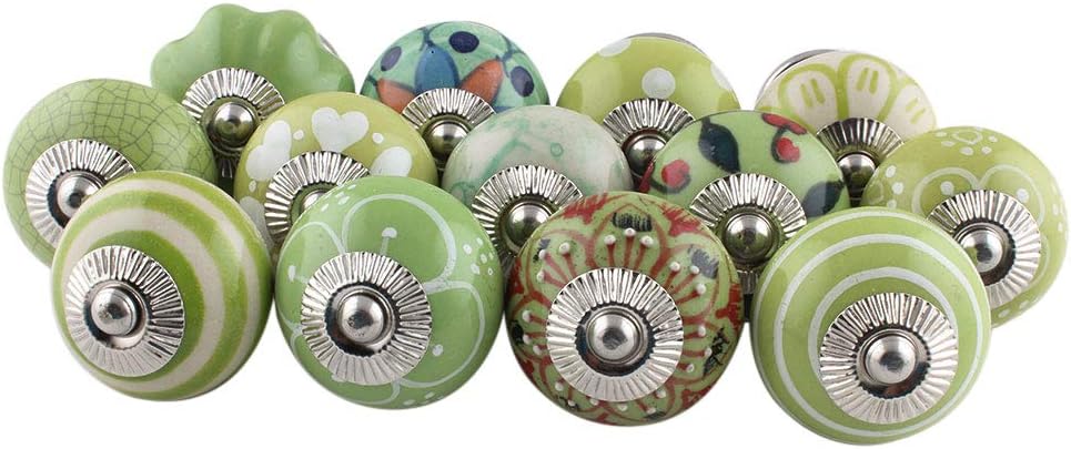 Indian Shelf Pack of 10 Green Kitchen Cabinet Knobs- Ceramic Drawer Pulls- Round Cabinet Knobs- Dresser Knobs- Drawer Knobs- Drawer Pulls for Dresser- Western Knobs- Unique Cabinet Knobs