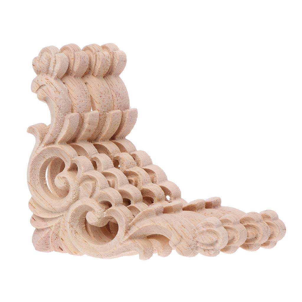 ZHOUYQX 4Pieces/set Wood Carved Corner Onlay Applique Unpainted Frame Cupboard Cabinet