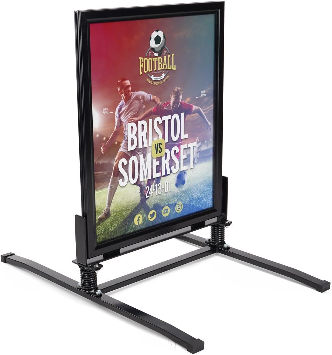 Displays2go 22 x 28 Inch Sidewalk Sign, Waterproof, Snap Frame, Spring Base, Two Sided, Black (OWS2228B)