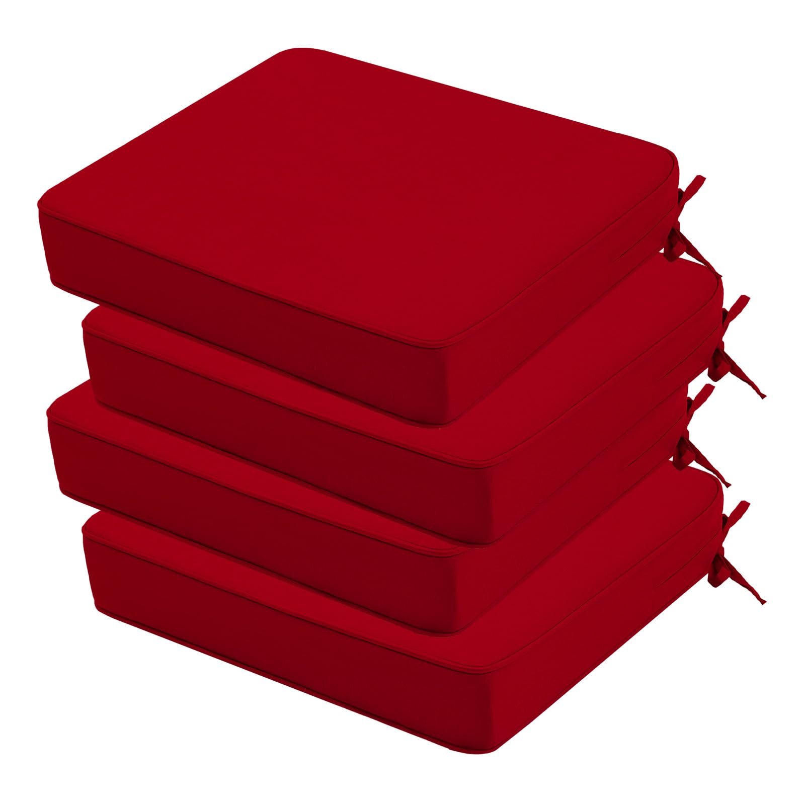 idee-home Outdoor Chair Cushions Set of 4, 18.5" x 16" x 3" Thick Outdoor Cushion Seat Cushion Waterproof Patio Furniture Cushions with Ties, Dining Chair Cushions Indoor Chair Pads Red