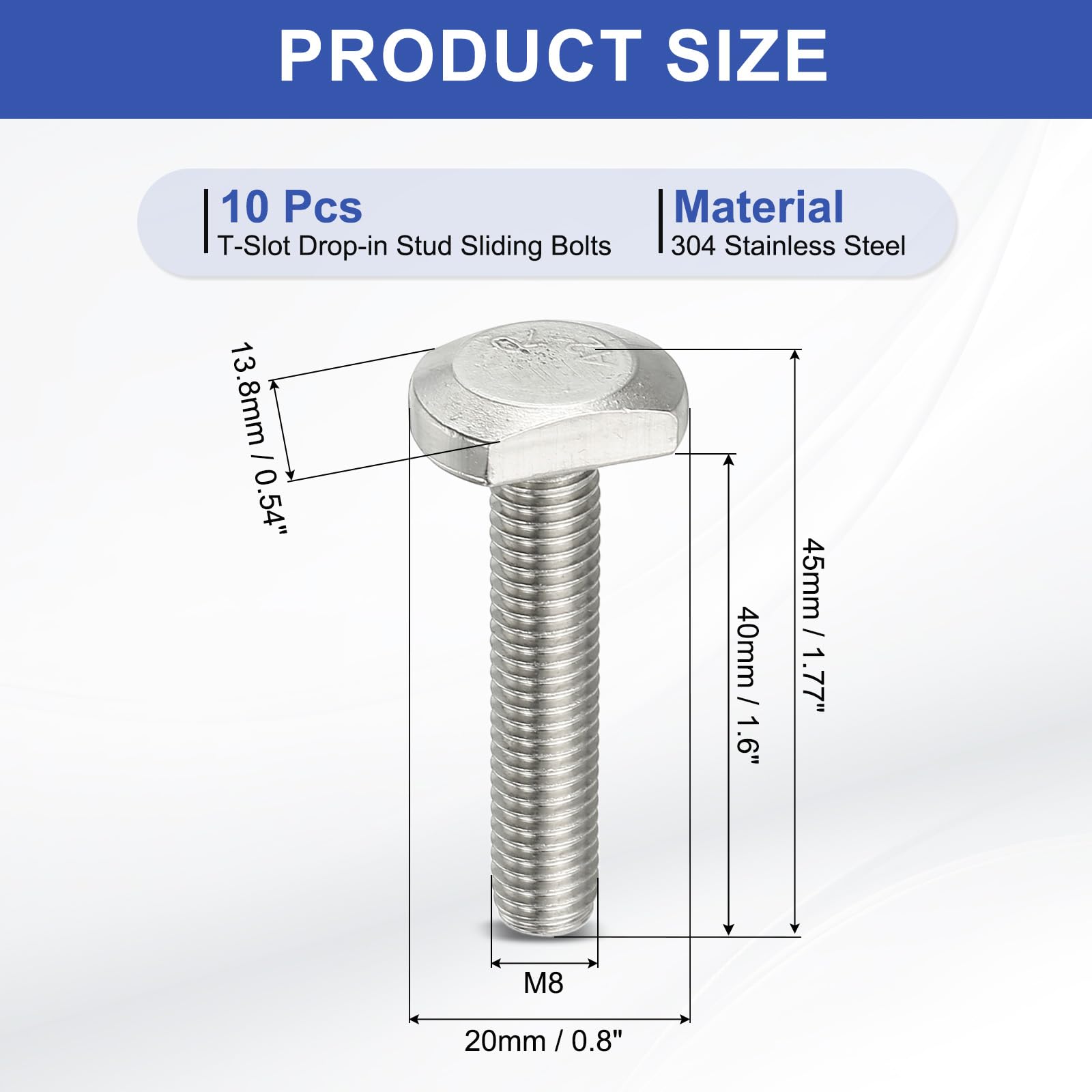 PATIKIL M8 x 40 mm T Slot Bolts - Image 2