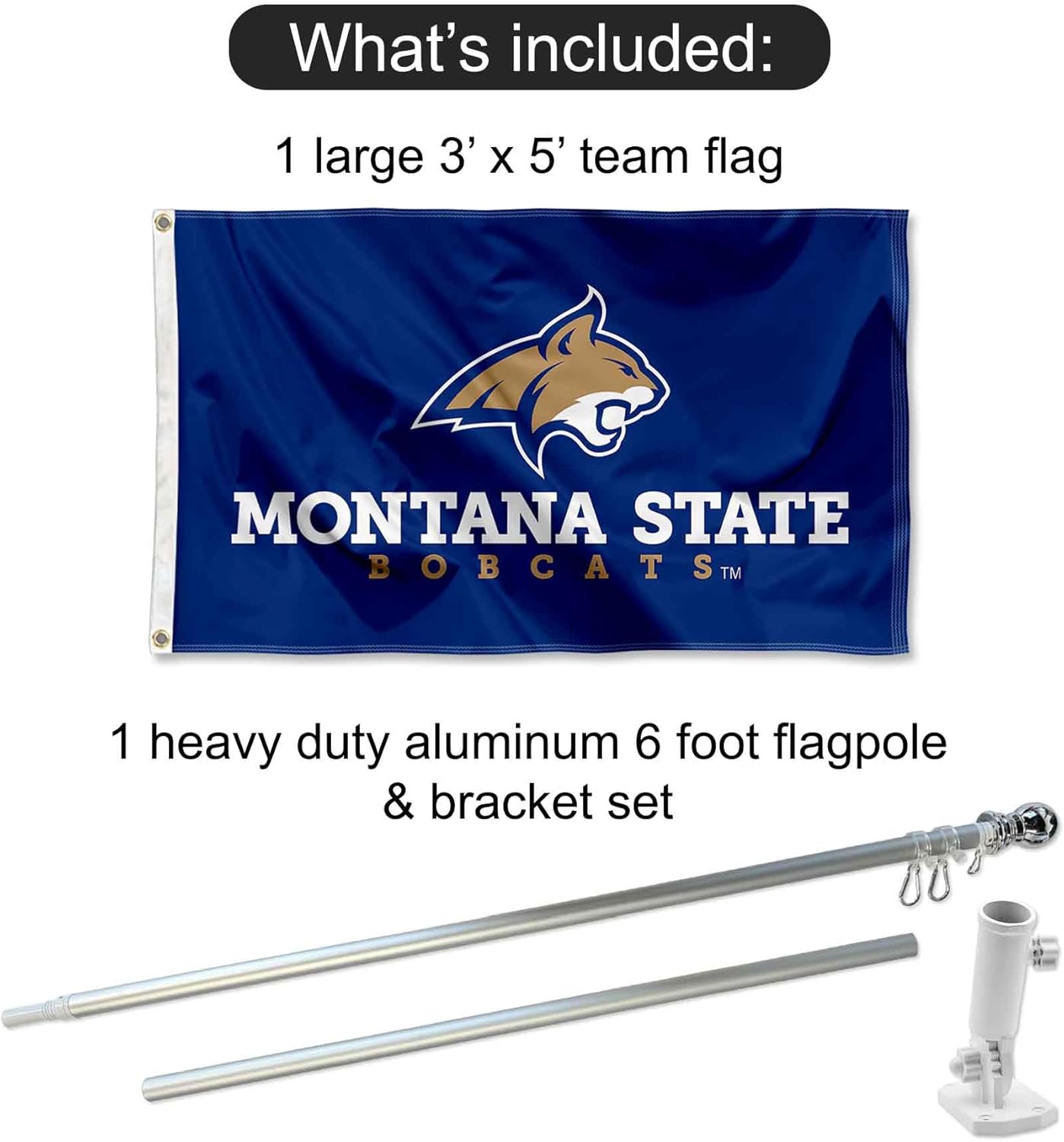 College Flags & Banners Co. Montana State MSU Bobcats Flag and Pole Bracket Mount Bundle