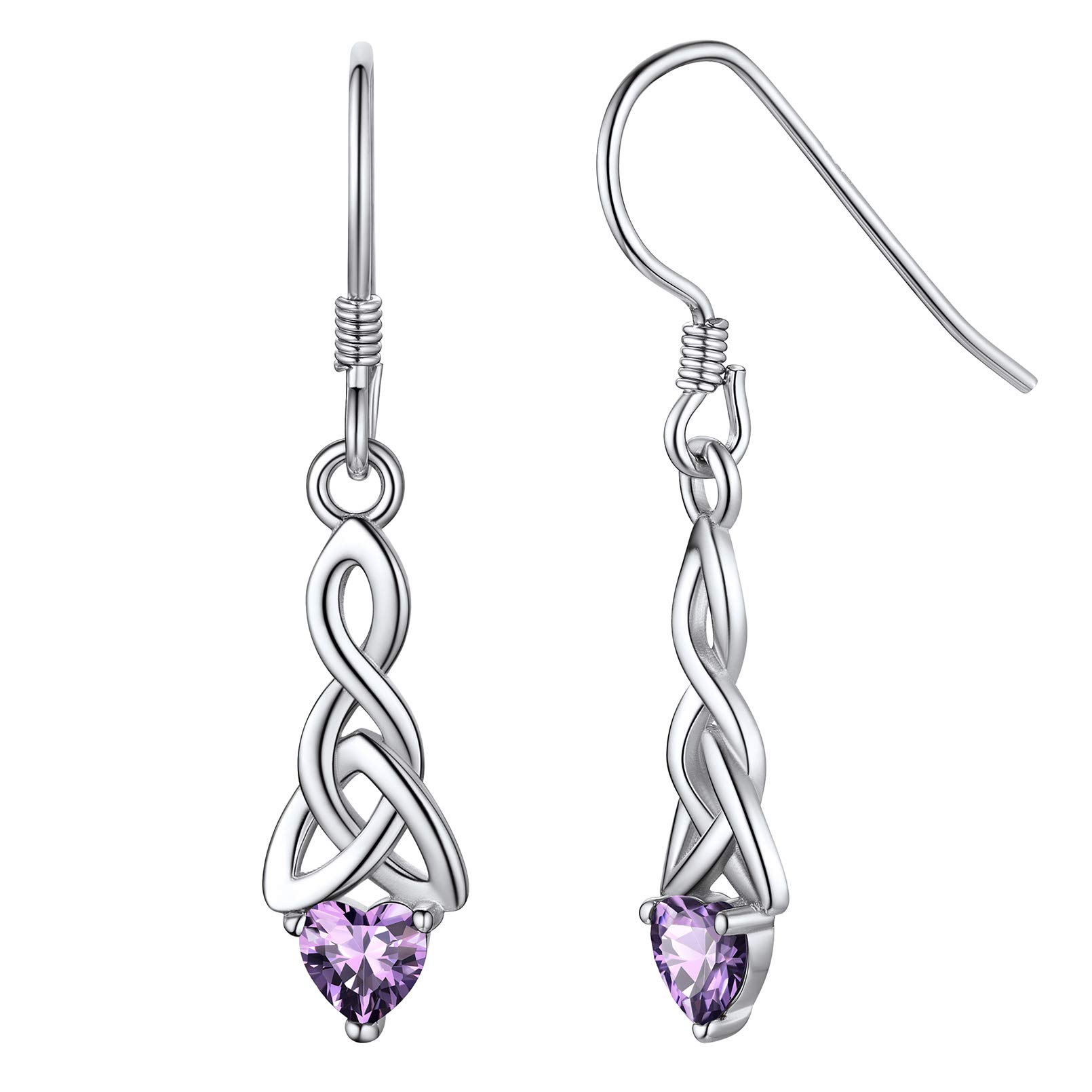 FaithHeart Womens Birthstone Earrings Sterling Silver Celtic Knot Ear Drop Dangling Earring with Heart Charm Lucky Gifts for Mom Girls
