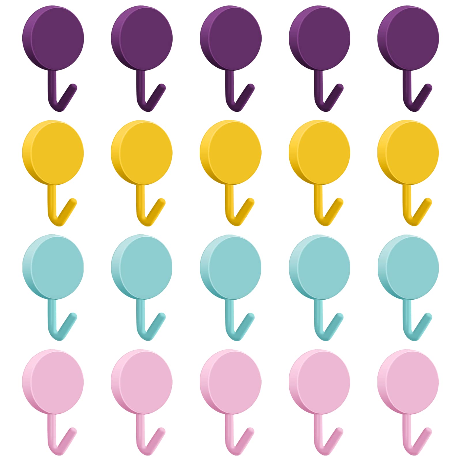 20 Pcs Colourful Cute Mini Sticky Hooks - Plastic Powerful Sticky Wall Hooks for Door, Bathroom, Kitchen, Living Room - Waterproof Hooks