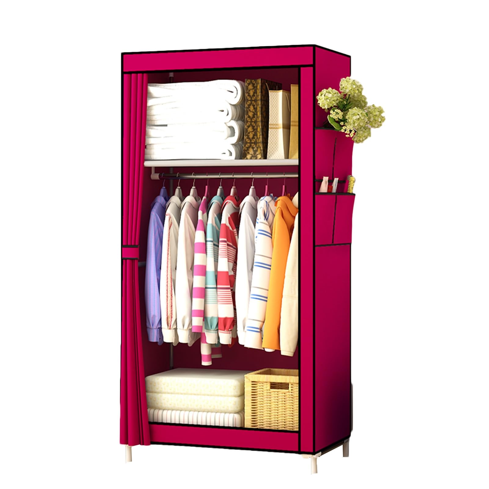 LYHXYLFT Portable Closet,Clothing Storage Rack,Closet Storage Organizer with Shelves and Cover for Hanging Clothes,Total Load 88 Pounds,No Shaking(Red