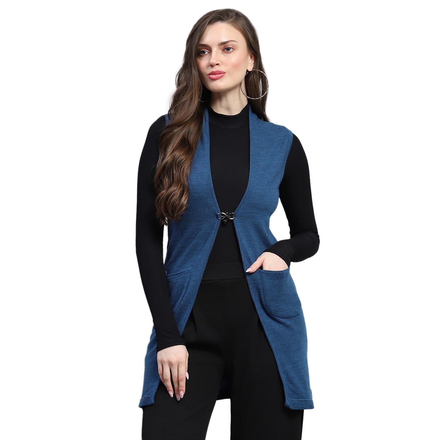 Womens Self Design Front Open Sleeveless Cardigan (1239562FO)-image-7