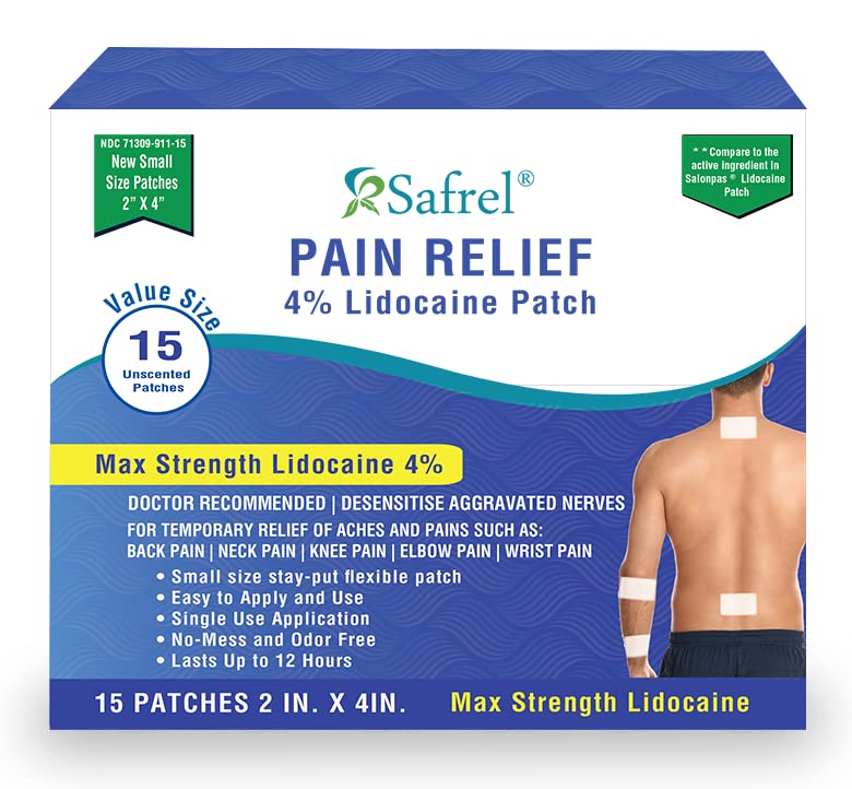 Buy Safrel Lidocaine 4 Dry Patch 15 Count, Unscented Non Gel Micro Size Pain Patches for Hard