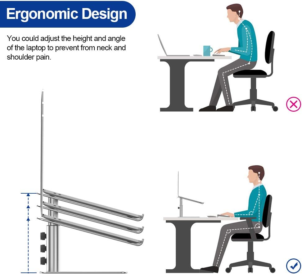 Besign LSX3 Aluminum Laptop Stand, Ergonomic Adjustable Notebook Stand, Riser Holder Computer Stand Compatible with Air, Pro, Dell, HP, Lenovo More 10-15.6" Laptops (Silver) : Electronics