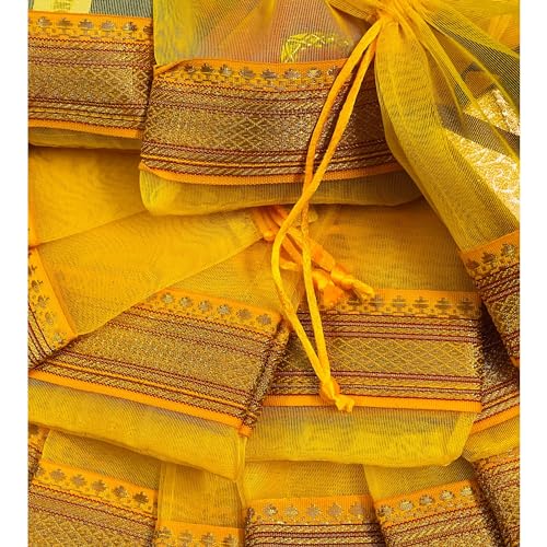 KRIWIN Pack of Thirty Small Size Silk Organza Potli Gift Bags Coin Bags(15 X 10 cm) Drawstring Closure (Yellow) - Image 5