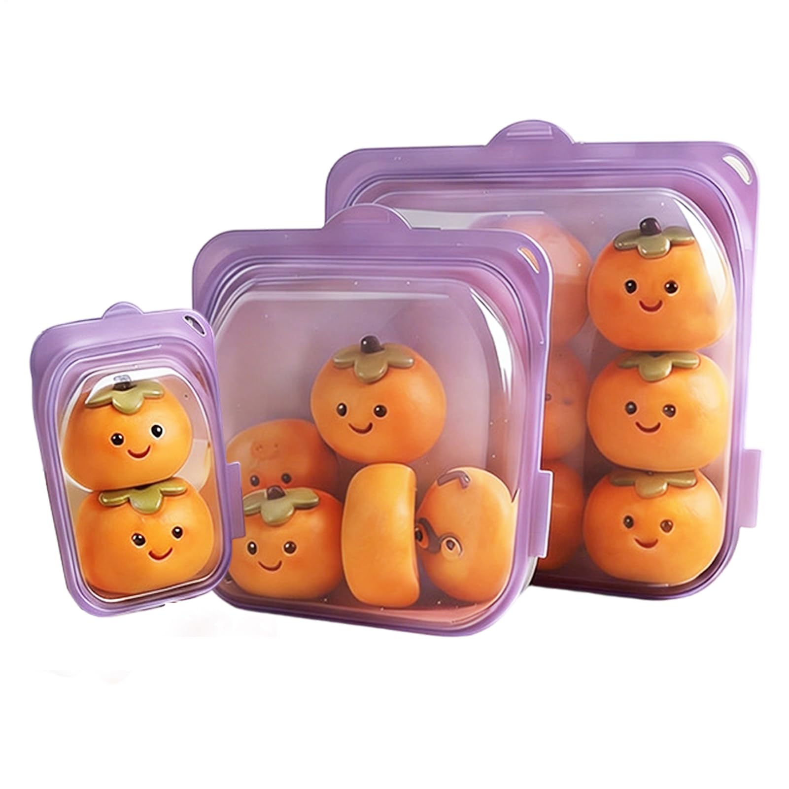 Bolsas Reutilizables para Snacks 3 Recipientes de Silicona para Almuerzo | Aptas para Microondas para Preparación de Comidas, Almuerzo, Viaje, , Carne, Queso, Verduras, Fruta