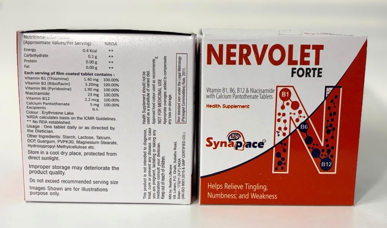 Nervolet Forte Vitamin B1, B6, B12 Health Supplement, Helps Relieve Tingling, Numbness and Weakness, (Pack of 2) — Amazon image 9