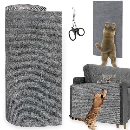 YUJUVI 300x40cm Tapis Griffoir pour Chat Tapis Auto-Adhésif Griffoir Chat Canapé Anti Griffe DIY Protection Canape pour Protège Les Meubles (Gris-200x30cm)