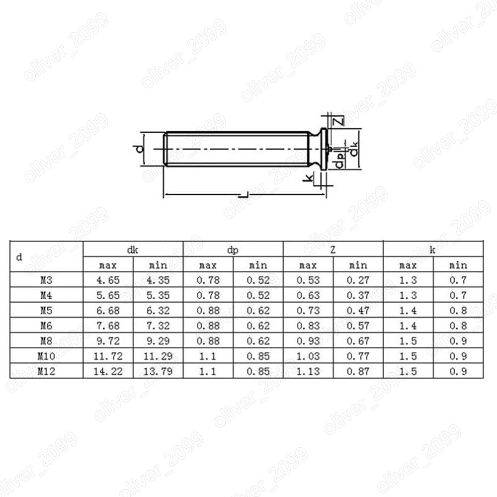 Aluminum Weld Studs for Capacitor Discharge Welding M3/M4/M5/M6/M8 (M6-1.0 x 16mm, 100pcs)