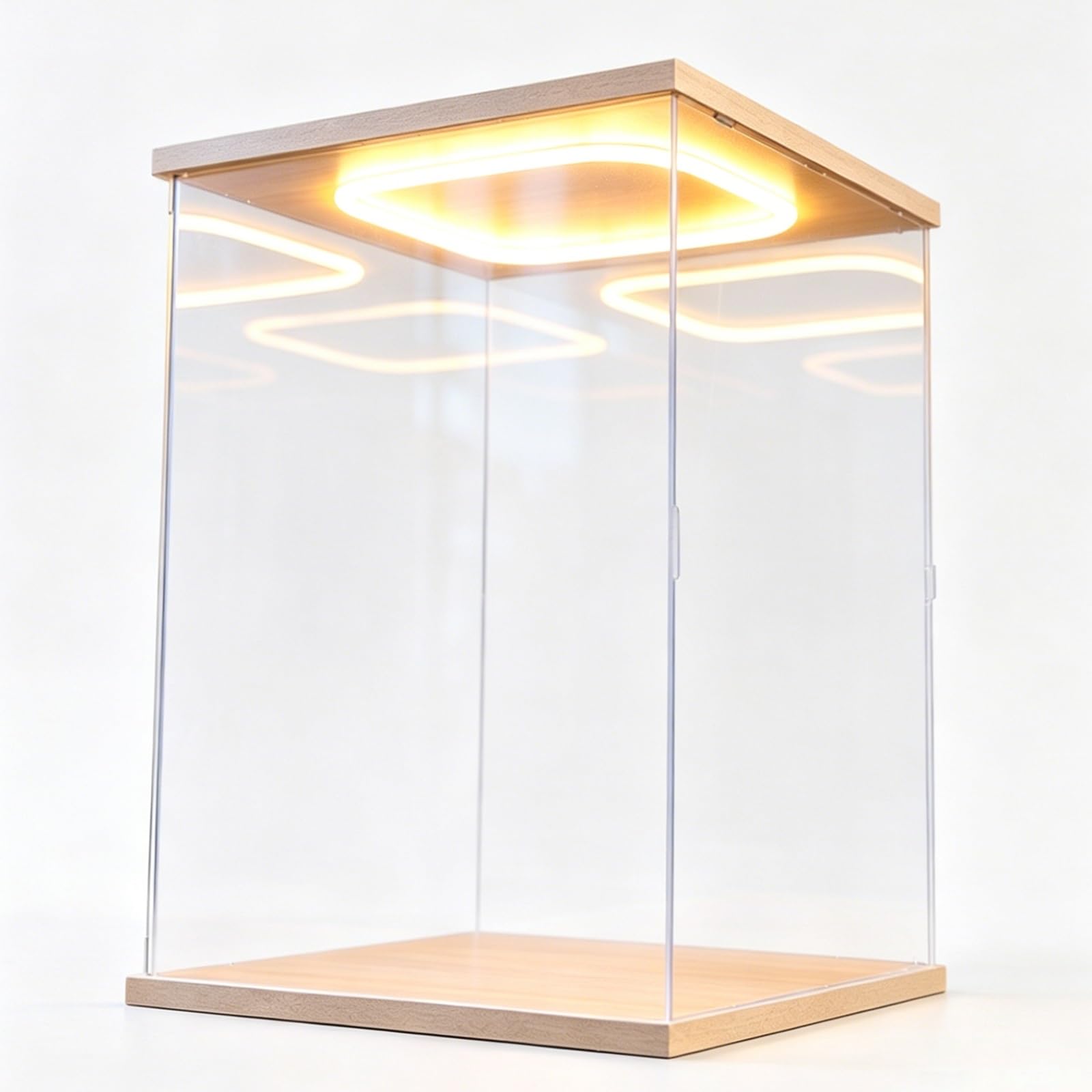 Large Clear Acrylic Organizer Box Display Case, Lighted Acrylic Presentation Boxes for Collectibles Display, Dustproof Cube Acrylic Display Shelf(25x25x25cm/10x10x10inches)