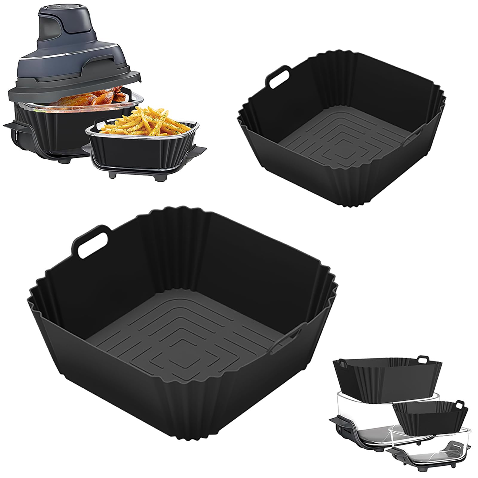 Silicone Air Fryer Liners for Ninja Crispi,LYHOLKEER 2PCS Reusable Silicone Air Fryer Basket Liners for Ninja Air Fryer Accessories,Large for 4-Qt &amp;Small for 6-Cups Container,Non-Stick,Dishwasher Safe