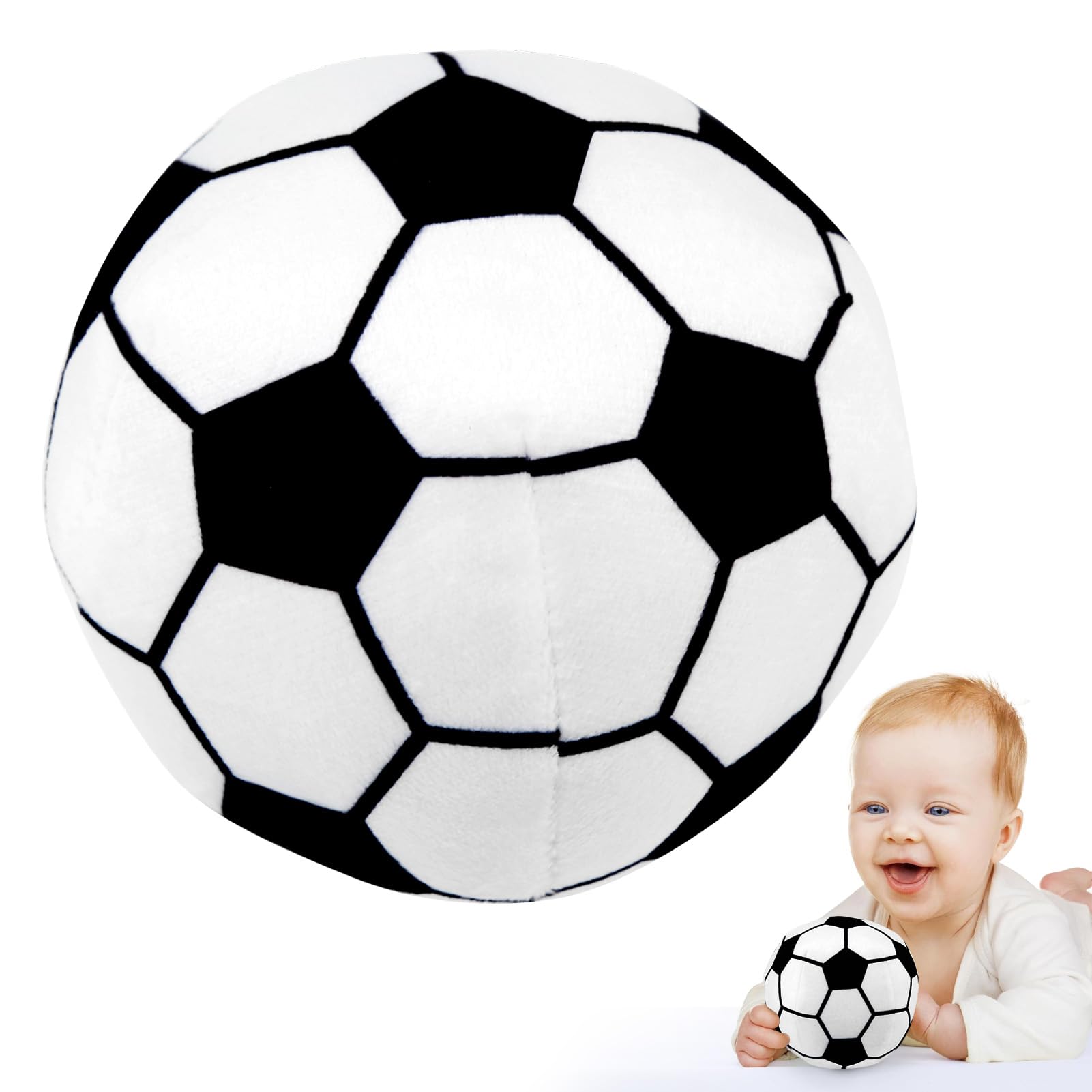 LEADSTAR 3.1" My First Soccer Ball,Mini Plush Baby Soccer Ball Rattle Toy, Classic Black & White