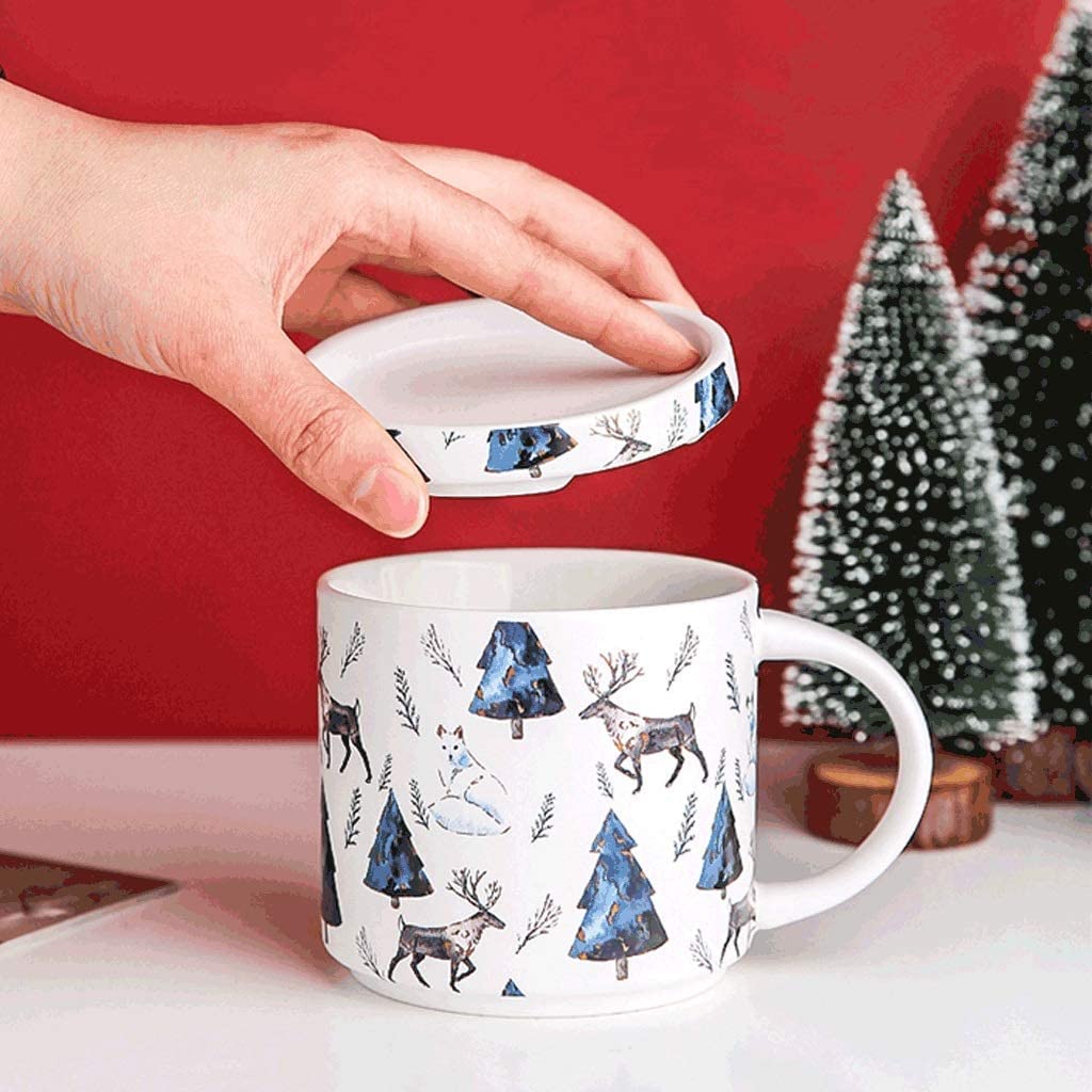 Tasse Kaffeebecher Multifunktionsbecher, Große 15,1-Unzen-Kaffeetasse Mit Deckel, Weihnachtlicher Mikrowellengeeigneter Trinkbecher for Milchkaffeesaft Teetasse Kaffeetassen (Color : Animal)