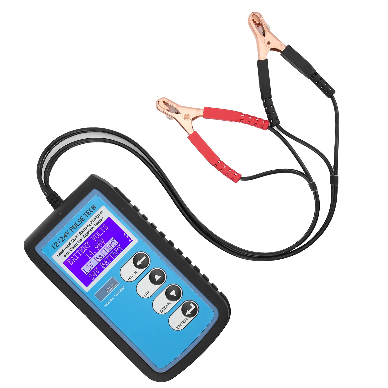 Comprobador de batería BT500, comprobador de batería de Coche de 12 V/24 V, analizador de batería automático con retroiluminación LED LCD para baterías estándar CCA DIN IEC EN