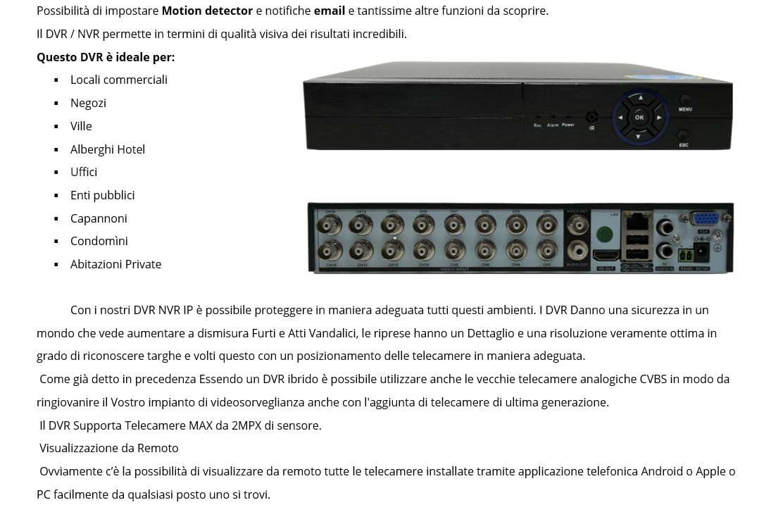 DVR 16 CANALI DI INGRESSO BNC Full HD IBRIDO 6 IN 1 Telecamere IP COMPATIBILE P2P App Xmeye