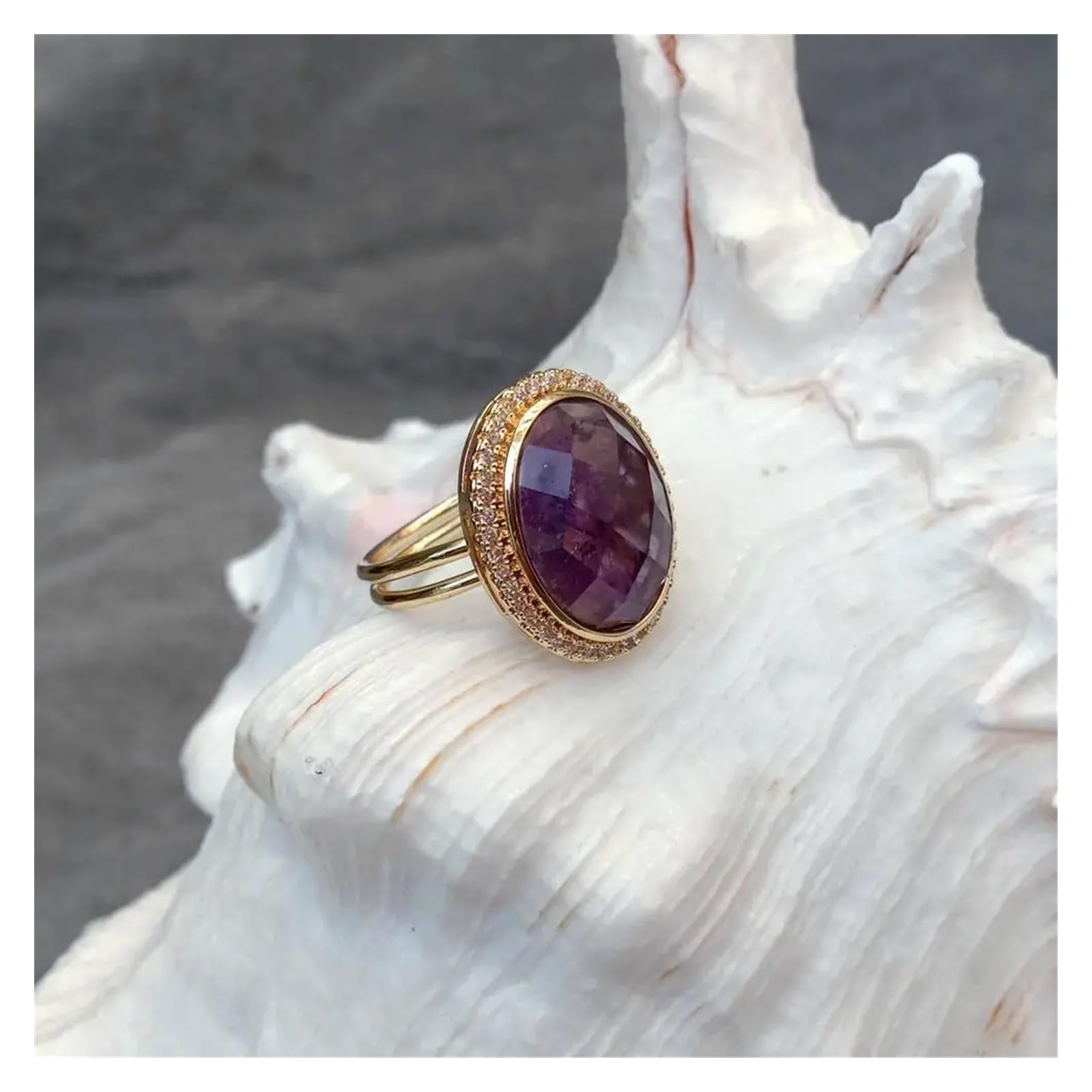Collane da donna 14x18mm ovale viola ametista strass pavimenta anelli da dito anello regolabile gioielli anniversario