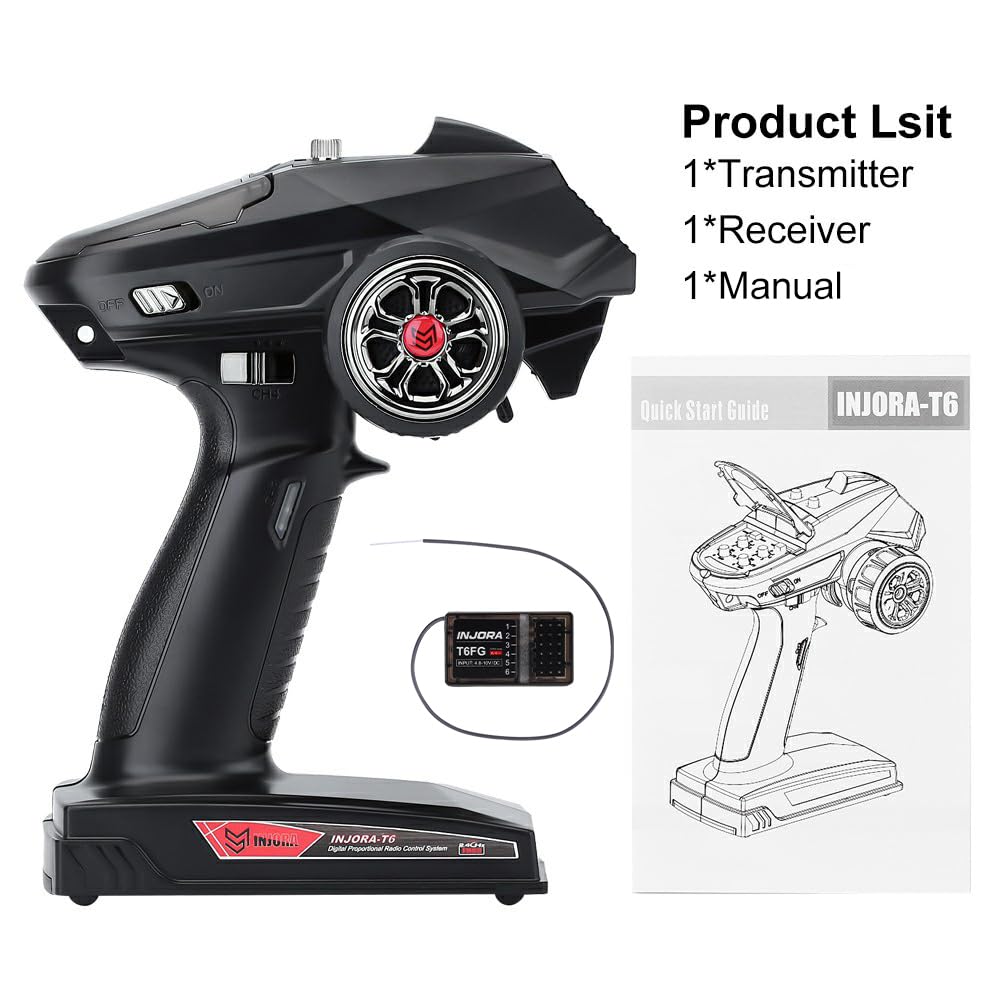 INJORA RC Car Fernsteuerung 2,4GHz 6 Kanal RC Fernbedienung mit Gyro Fernbedienung mit Empfänger T6FG für 1/8 1/10 RC Auto Boot Panzer Crawler TRX4 SCX10