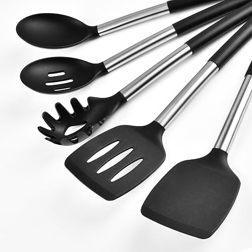 Miniatura 2 de 5Pcs Silicone Cooking Utensils Set, Heat Resistant Kitchen Tools Include Solid&Slotted Spatula, Cooking Spoon and Pasta Server, Silicone Kitchen
