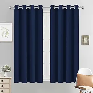 Yakamok Blackout Curtains Room Darkening Thermal Insulated Grommet top Window Curtains for Living Room, 52 x 54 inch, Navy Blue, 2 Panels