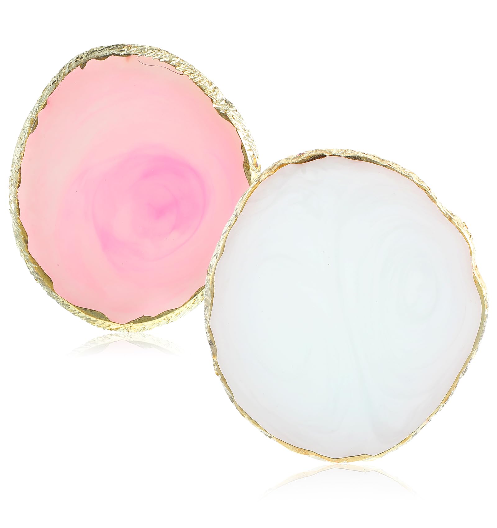 Lot de 2 accessoires de design d'ongles - Aspect agate blanc et rose - Avec bord doré - Résine de qualité supérieure - Prêt à l'emploi - Pour le nail art - Cadeau pour femme et fille - Bricolage