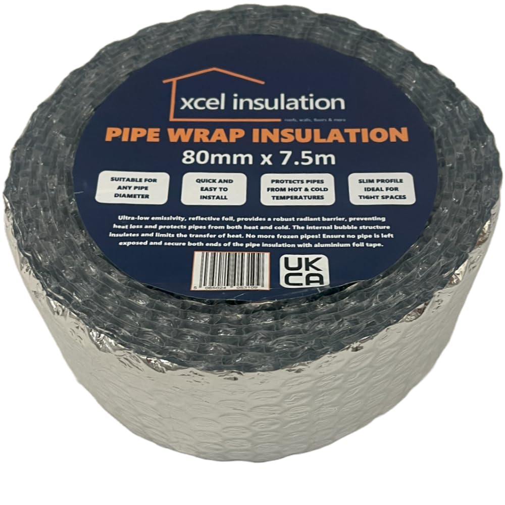 Xcel Insulation Silver Pipe Lagging And Duct Wrap Insulation 80Mm X 7.5M, Thermal Reflective Aluminium Foil.