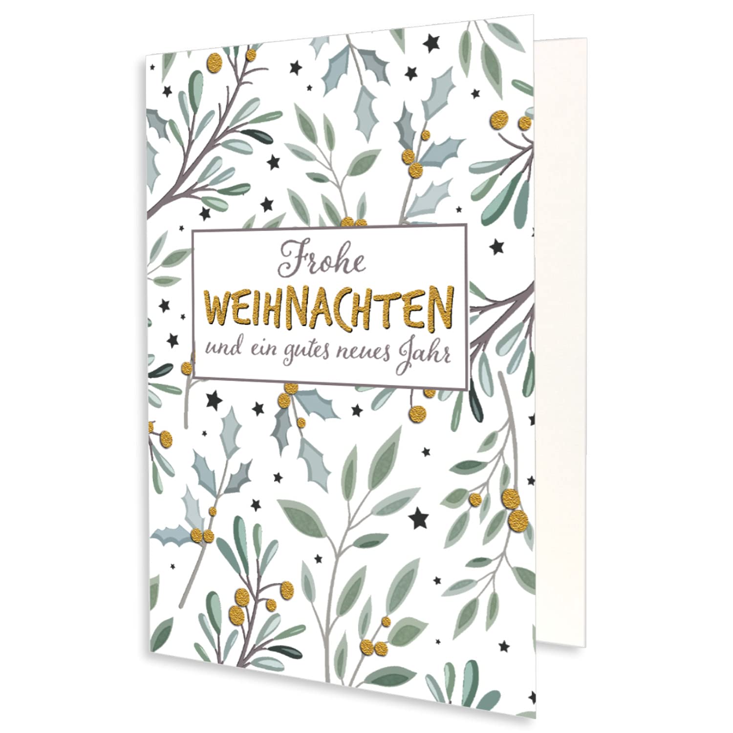 NEUSER PAPIER 50x XL Weihnachtskarte DIN A5 in Weiß mit Eukalyptus- und Mistelzweigen - Faltkarten mit Weihnachtsmotiv - 14,8 x 21 cm - Weihnachtsgrüße für Firmen und Privat