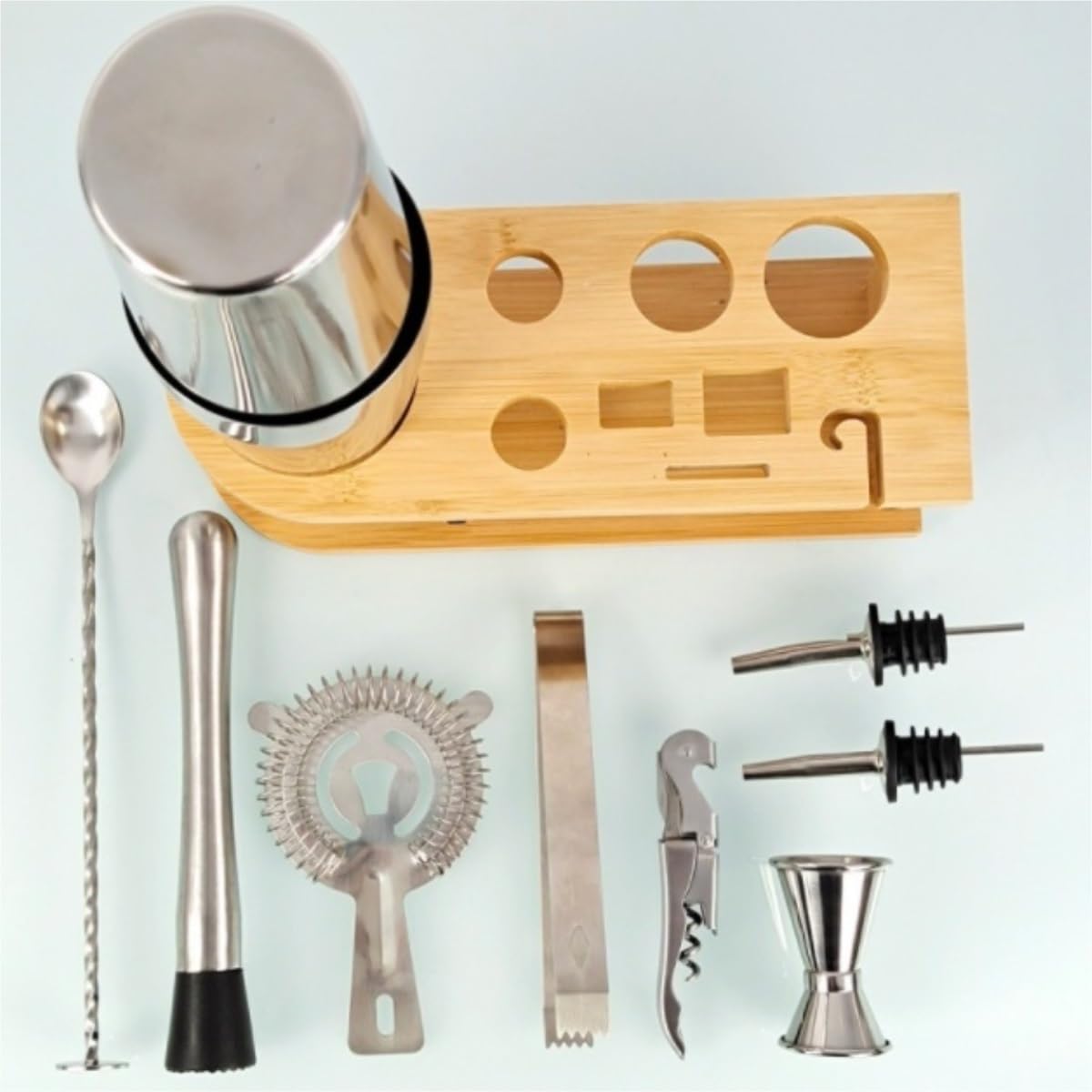 Shaker À Cocktail pour Mélanger Boissons Kit De Barman 10 Pièces avec Support en Acier Inoxydable Cocktail Shaker Set Bar Tools Set pour Bar Fête