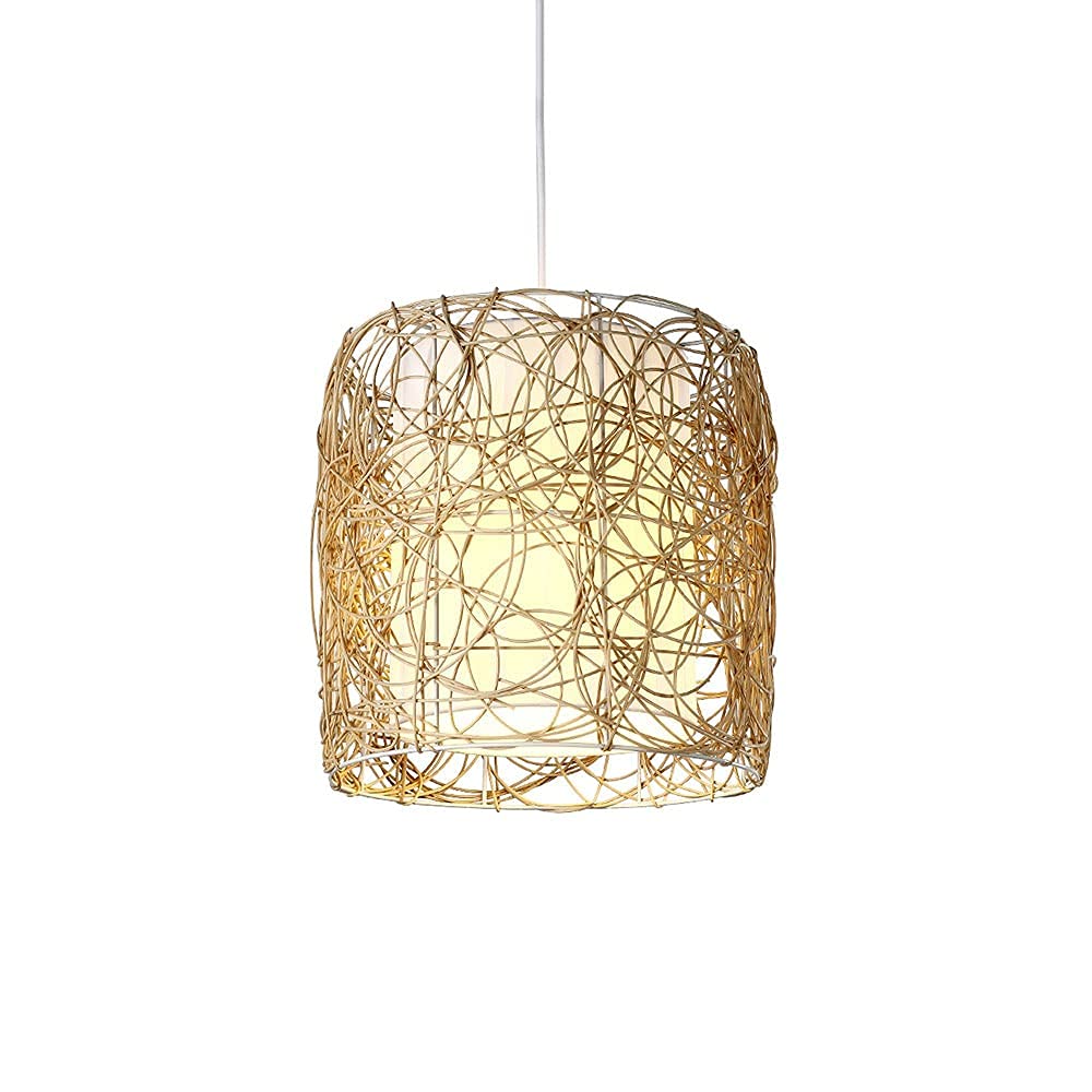 Lámpara colgante de bambú con forma de linterna tejida, luz difusa suave