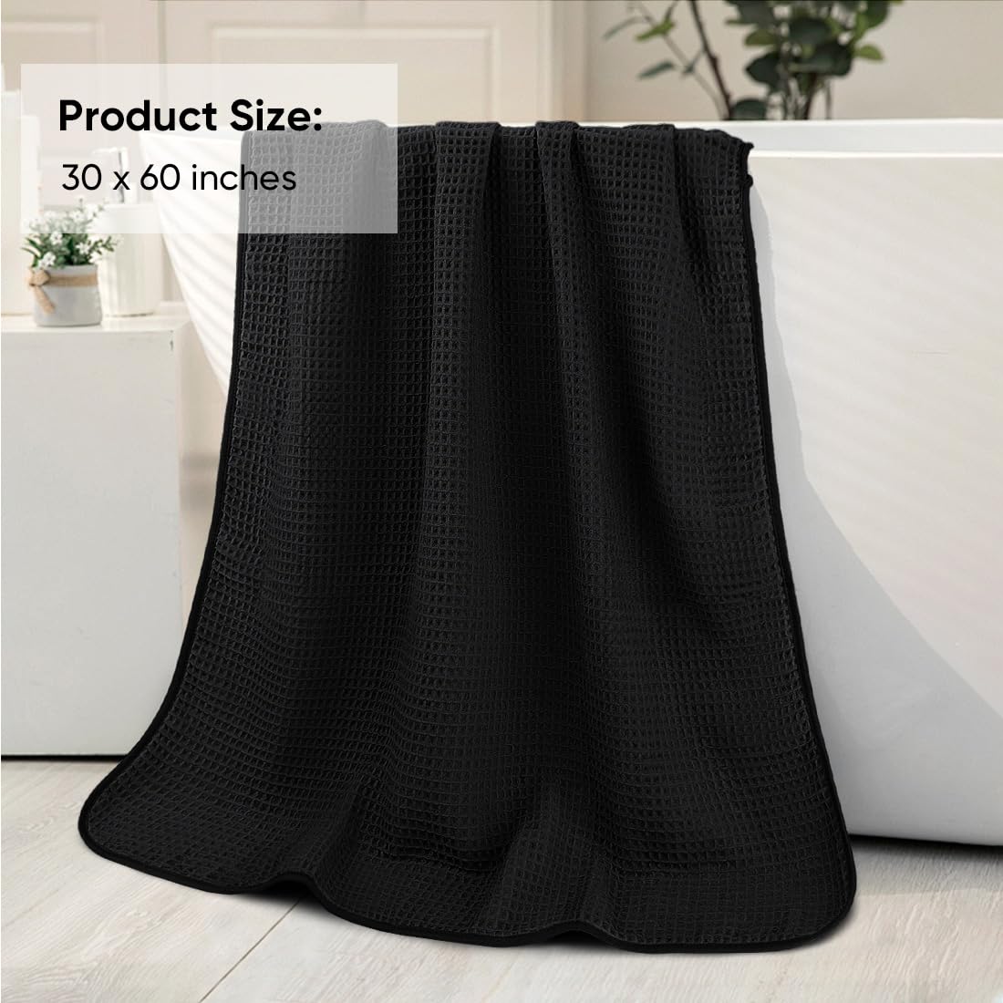 HOMEXCEL Set di 4 asciugamani da bagno a nido d'ape, in microfibra di alta qualità, leggeri, altamente assorbenti e ad asciugatura rapida, per bagno, palestra, doccia, hotel e spa, 68 x 137 cm, nero