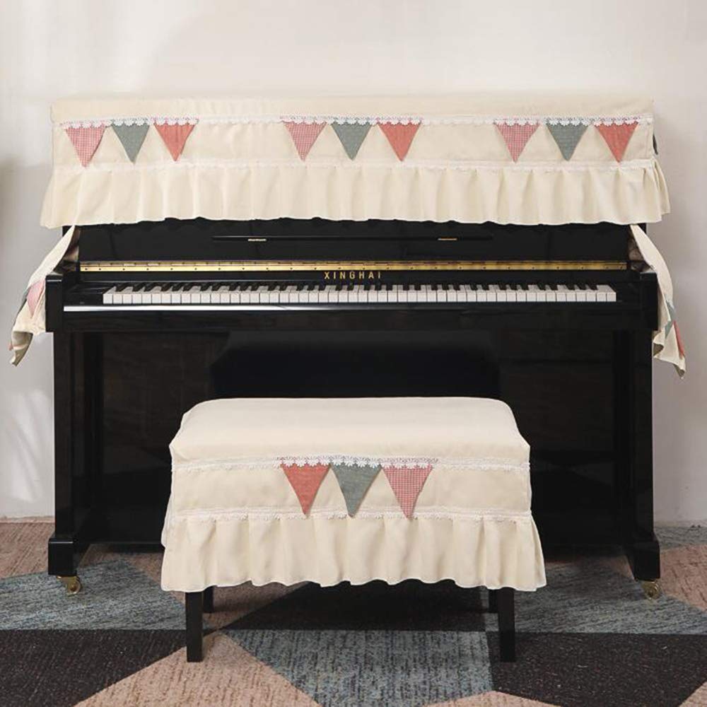 Prinzessin Prinz Klavier Staub Abdeckung Set Von 3 Kinder Moderne Klavier Protektor Mit Flagge Und Spitze Dekor Für Tastatur Nach Oben,Stoff Einfache Klavier-Set Beige Einzelhocker Abdeckung