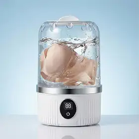 Máquina de lavar roupa íntima, mini lavadora portátil sem BPA para meias, roupas de bebê, copo pequeno sem fio para viagens, dormitório, apartamento, trailer, acampamento, crianças (branco pérola)