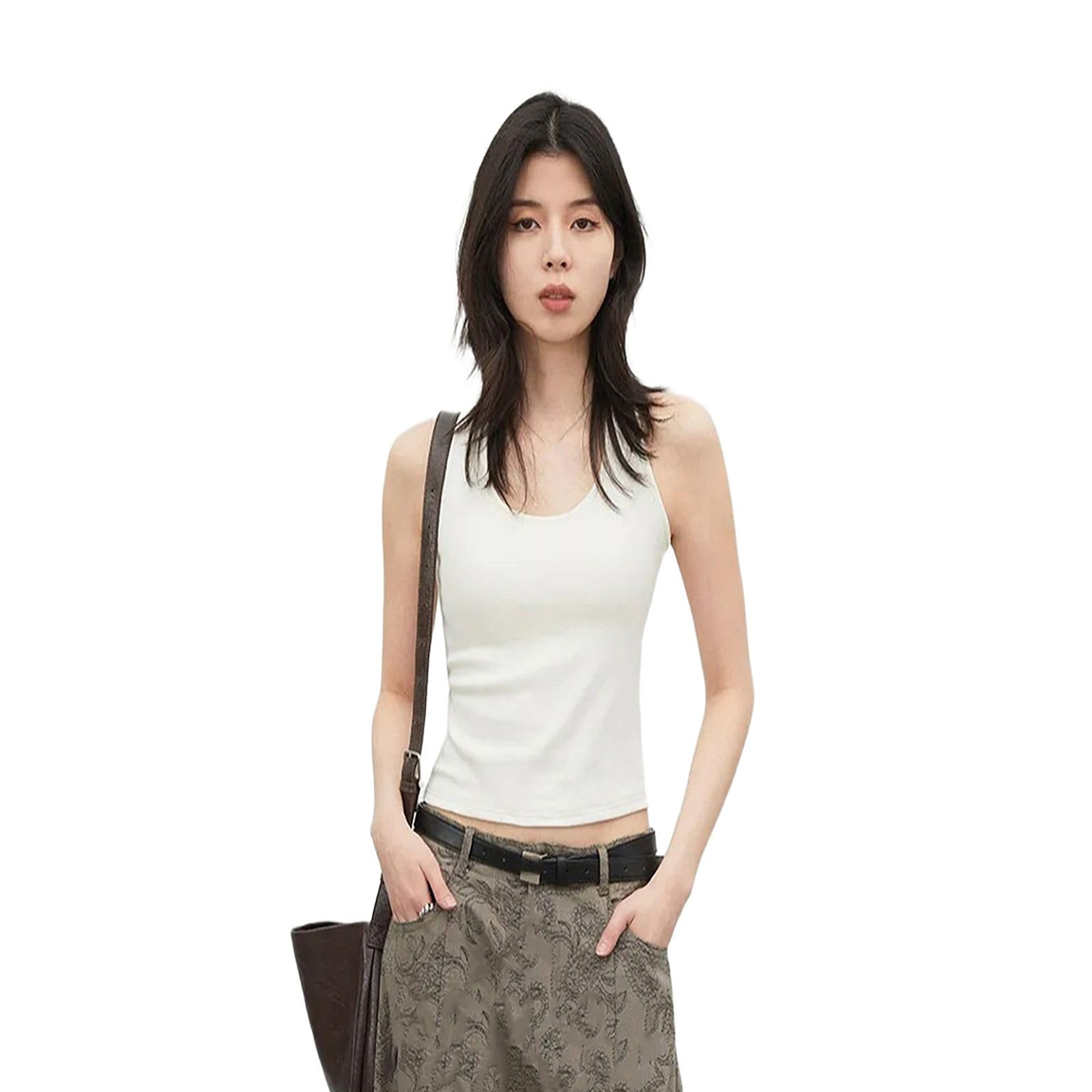 GUOYUXIAO Gilet col en U pour femme, sans manches avec coussinets, pour plage printemps-été