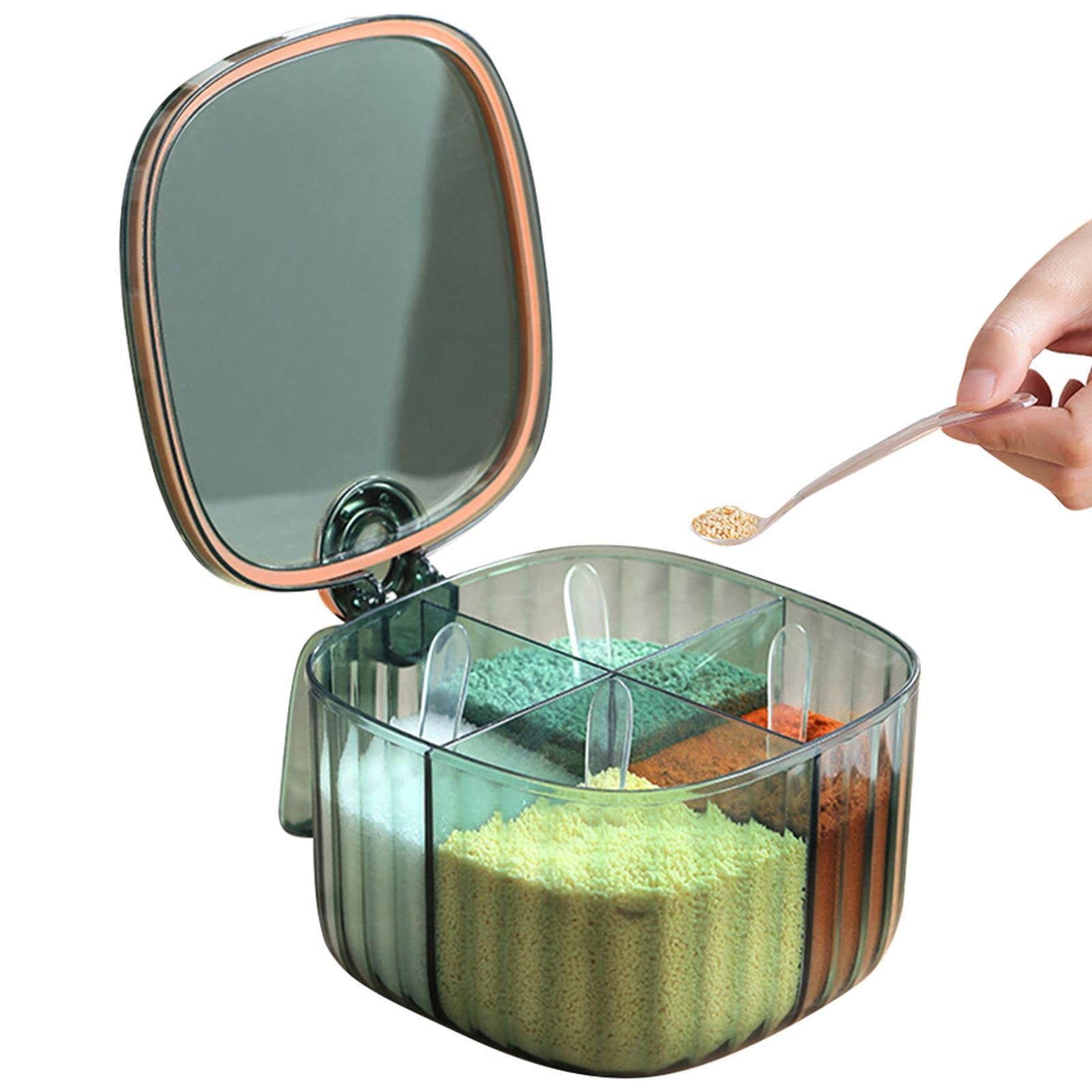 4 Compartment Seasoning Box - Transparent Spice Jar Spice Containers | Reusable Spice Containers Seasoning Jars With Lid And Spoon, Kitchen Bottles