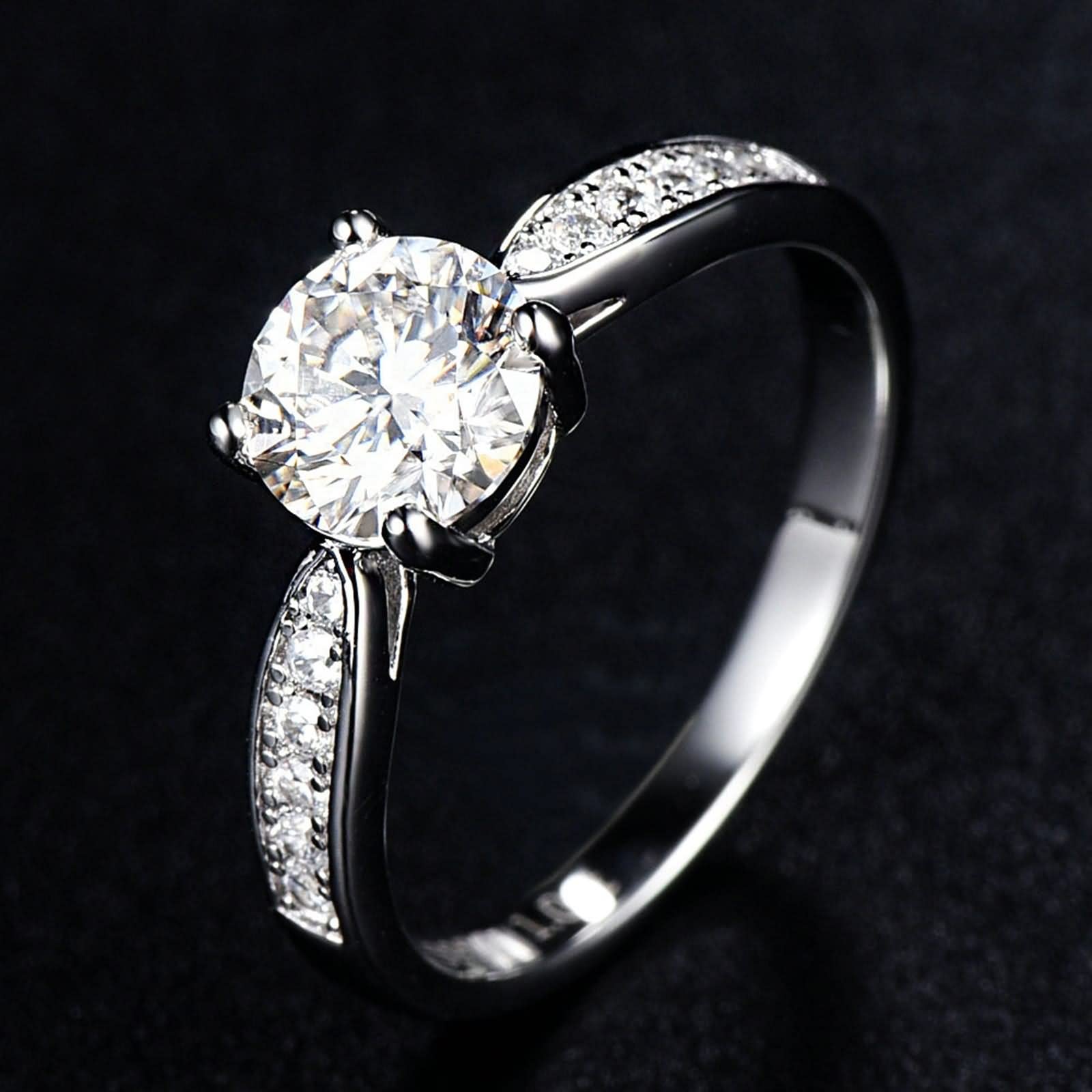 Anelli di fidanzamento per coppia, gioielli da donna in argento con intarsio a 4 griffe in stile classico in argento sterling