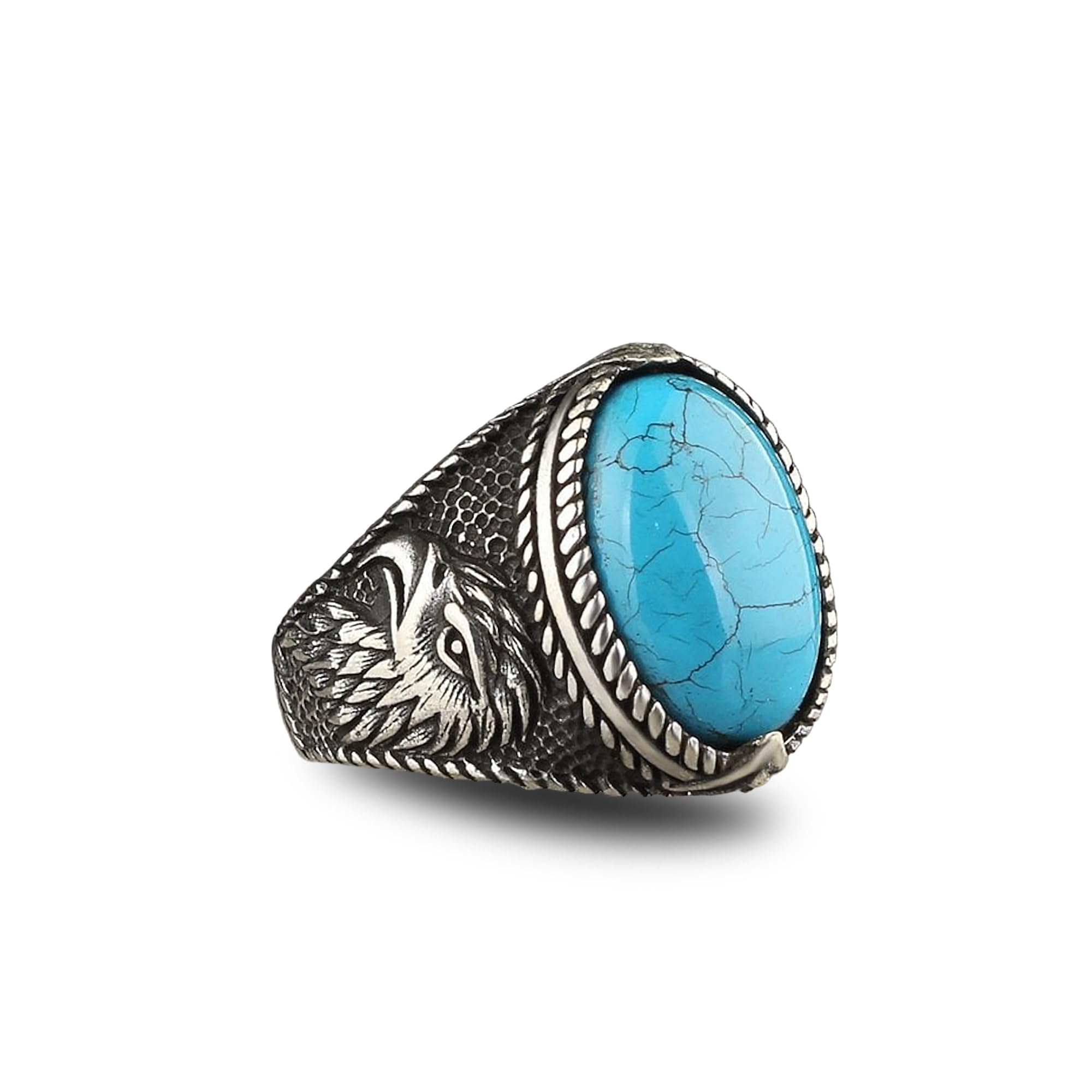 925 Sterling Silver Men's Turquoise Stone Eagle Head Design Signet Ring, Handmade, Bold, Adventurous, Blue Turquoise Stone, Sterling Silver, Unisex, Anniversary, 1 Count