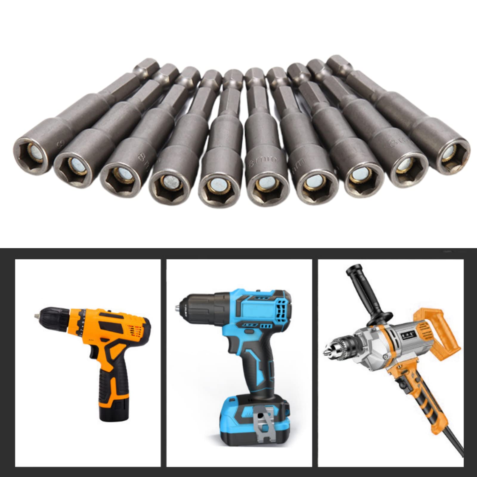 KAIFNT K453 - Juego De Brocas Magnéticas Para Tuercas Eléctricas Con Adaptador De Enchufe Y Extensión, Vástago Hexagonal De Cambio Rápido De 1/4 Pulgadas, SAE, 7 Piezas