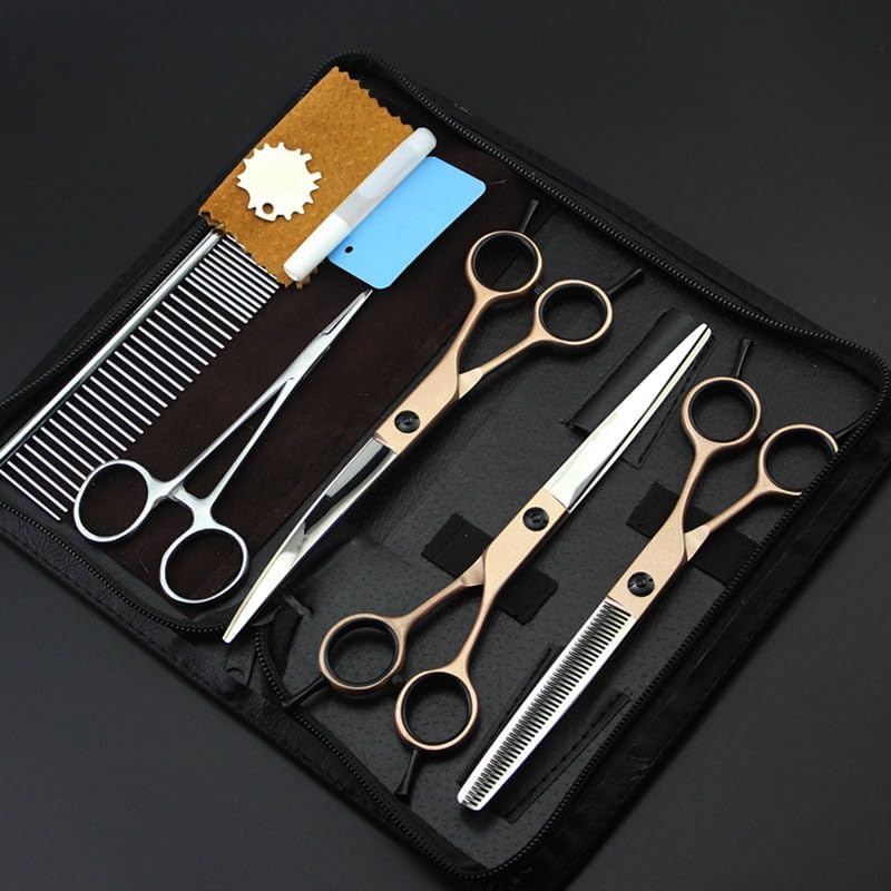 Dog Grooming Scissors Shears, 5 kit japan 440c 7 inch rose Pet dog grooming hair scissors cutting shears pet thinning barber hairdressing scissors set