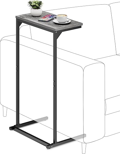 TUTOTAK Mesa auxiliar en forma de C, mesa auxiliar pequeña, mesa de sofá de 28.7 pulgadas de alto, mesa de sofá, sala de estar, dormitorio, gris