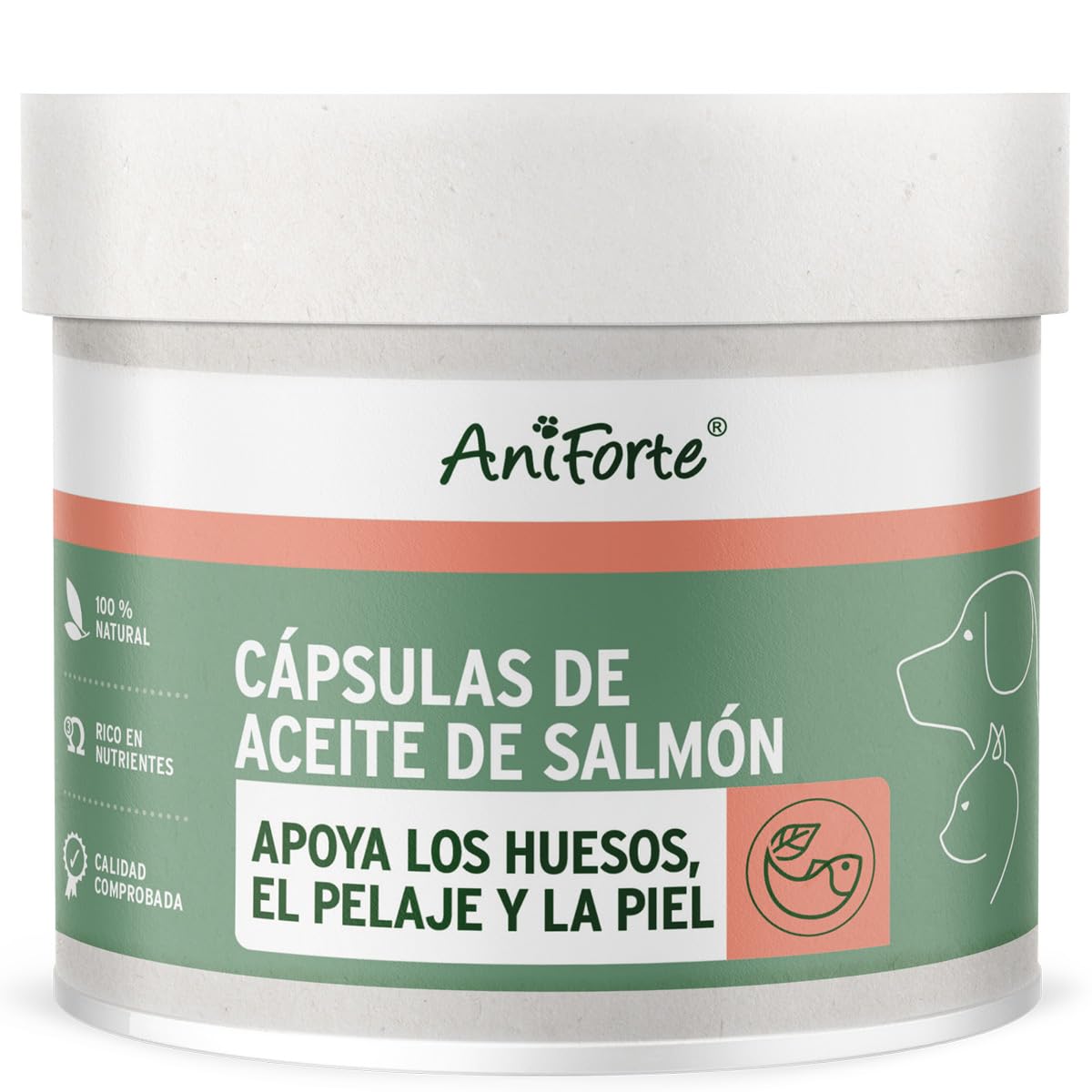 AniForte cápsulas de Aceite de salmón para Perros y Gatos 500 Unidades - valioso Aceite de Pescado Omega 3 y 6 y vitaminas para el metabolismo, la formación ósea y un Pelo Brillante
