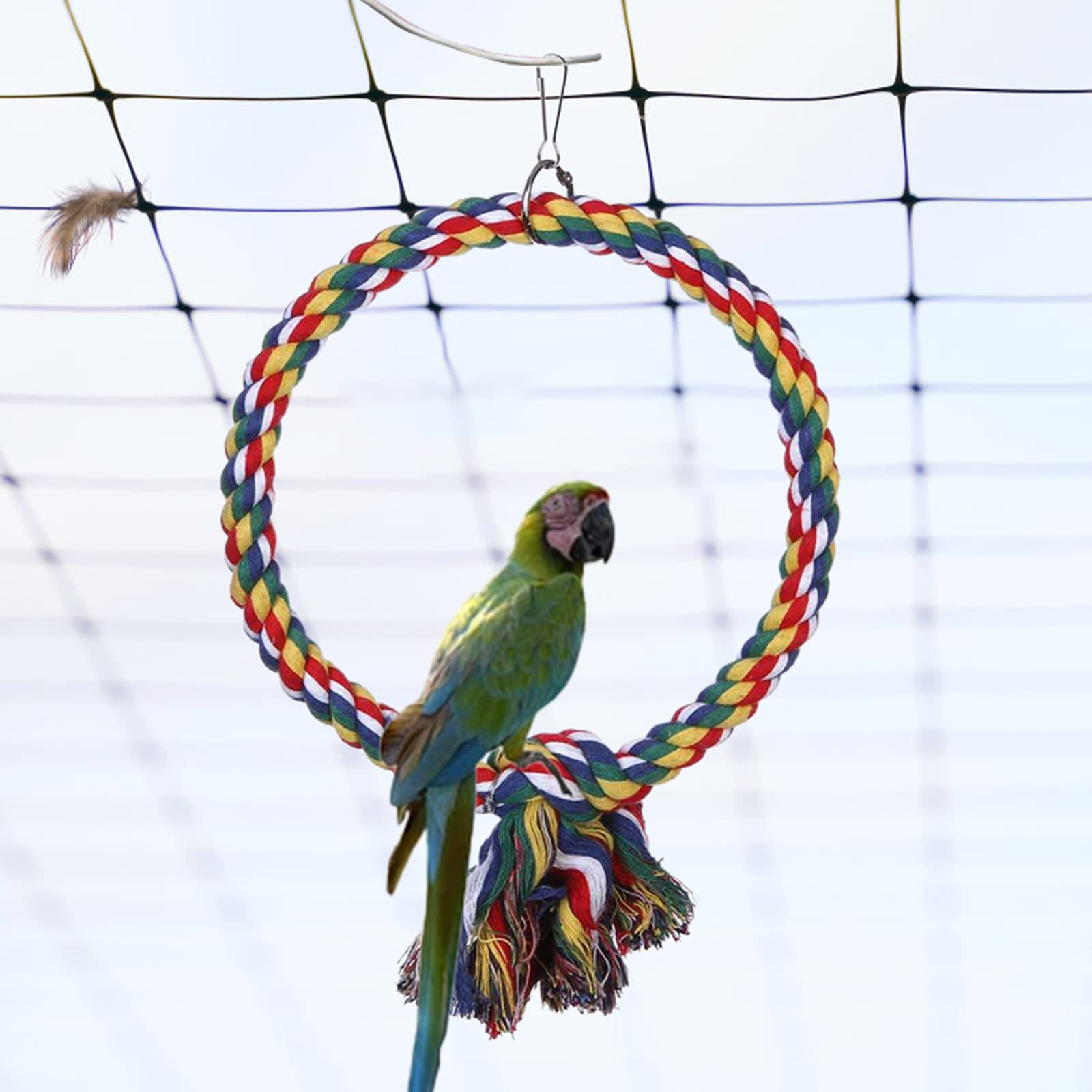 Giocattoli per uccelli pappagalli, 2 pezzi altalena per pappagalli parrocchetti da masticare con campanello, corda in cotone per uccelli da 59 inch e altalena per 7 inch di diametro